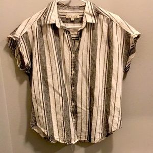 Cream and black striped blouse.